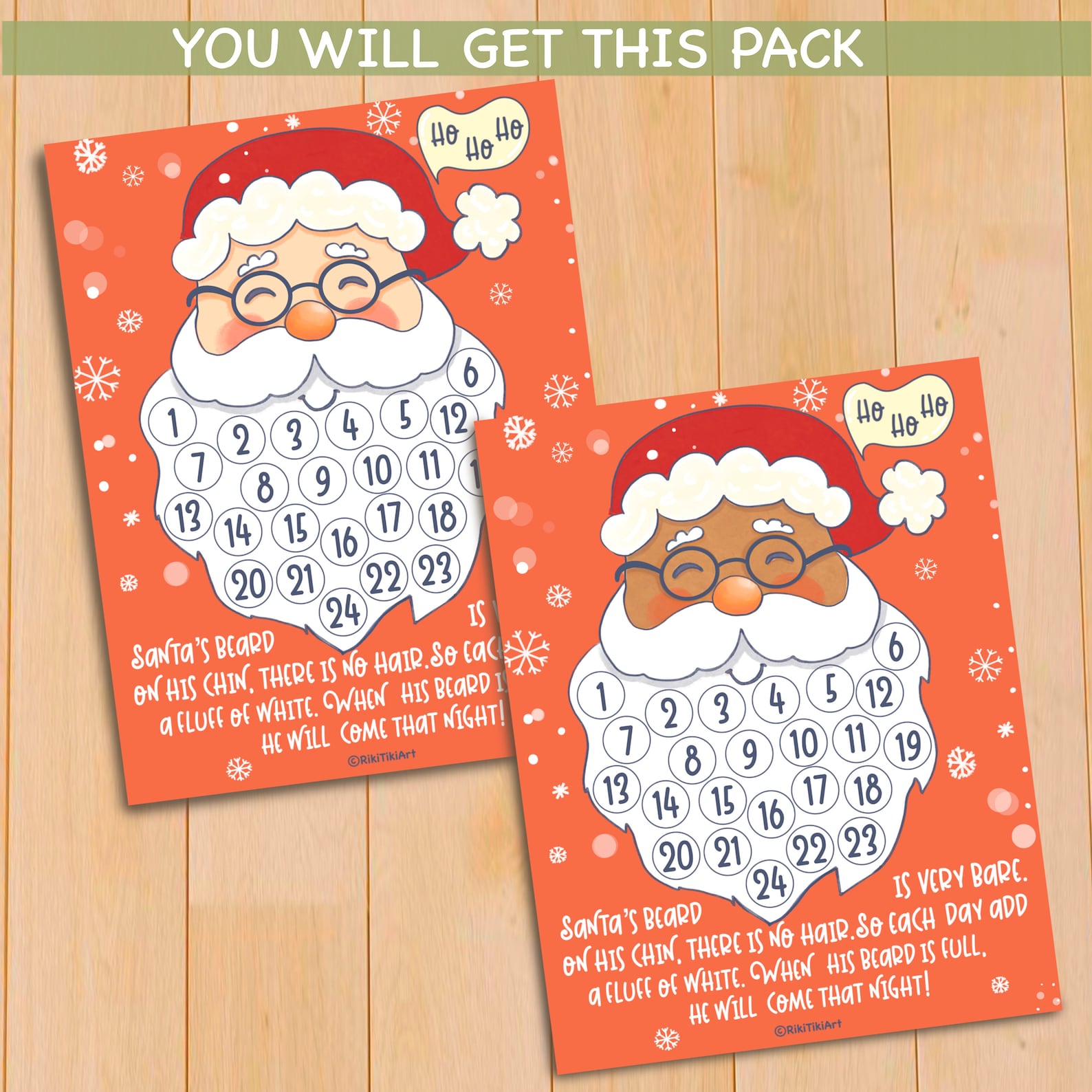 Printable Advent Calendar Santa Beard Countdown Calendar Etsy