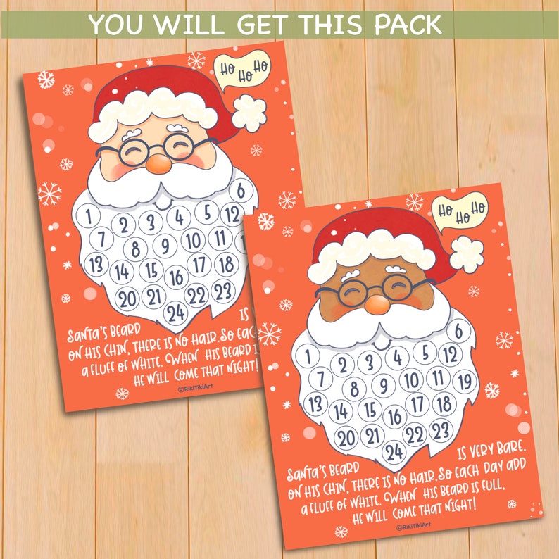 Printable Advent Calendar Santa Beard Countdown Calendar Etsy