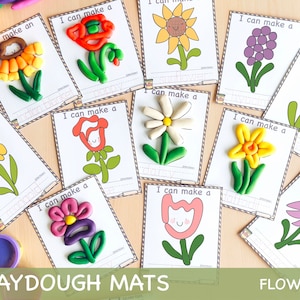 Fleurs Tapis en pâte à modeler Activité de motricité fine pour les tout-petits d'âge préscolaire Tapis Montessori Play Doh Maternelle préscolaire Activités de jardinage pour enfants