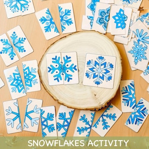 Attività di abbinamento dei fiocchi di neve Gioco di abbinamento invernale per bambini Puzzle di Natale Attività di carte stampabili per la scuola materna Attività di Natale per i più piccoli