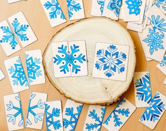 Snowflakes Matching Activity Winter Matching Game for  Kids Christmas Puzzles Printable Preschool Card Activity Toddler Christmas Activity