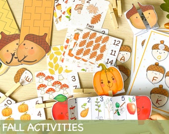 Fall Activities for Kids Printable Homeschool Learning Kindergarten Pre-K Autumn Preschool Printables Math Printable Resources Life Cycle