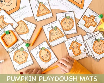 Pumpkin Shapes Play Dough Mats Toddler Halloween Activities Fall Homeschool Printables Play Doh Mats Fine Motor Skills Activities for Kids