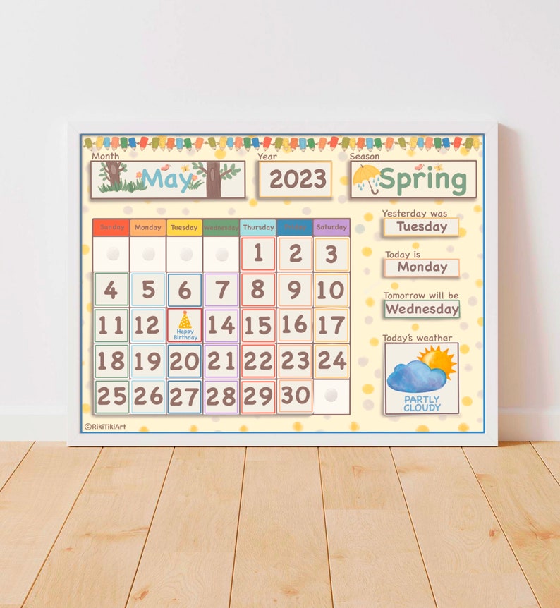 16x20 Perpetual Calendar Printable Classroom Calendar Homeschool Montessori Materials, Weather Chart Months of the Year Preschool Curriculum image 4