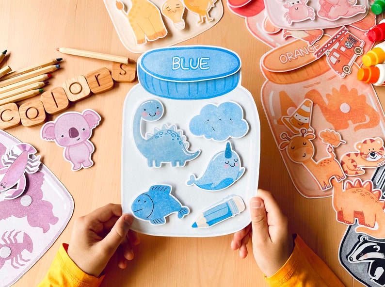 Farbsortierung Kleinkindaktivitäten, Farbabstimmung in Gläsern Spiel für Kindergarten Pre-K, Malseiten Aktivität, Montessori Printable Bild 7