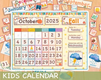 Calendario perpetuo per bambini Morning Board, calendario per la classe stampabile, raccoglitore per l'istruzione parentale, programma scolastico prescolare, versione statunitense e canadese