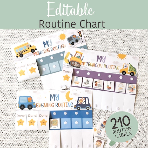 Toddler Routine Chart Morning Afternoon Evening Transport Chore Chart Boys Visual Checklist To Do List Editable Flip Daily Routine