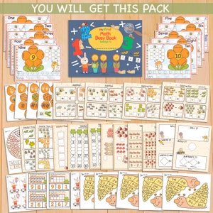 Peut inclure: Un ensemble de feuilles de travail imprimables pour les enfants qui apprennent les math&eacute;matiques. Les feuilles de travail pr&eacute;sentent des illustrations color&eacute;es d'abeilles, de fleurs et d'escargots. Les feuilles de travail comprennent des activit&eacute;s d'addition, de soustraction, de plus grand que, de plus petit que et de reconnaissance des nombres. Le titre du pack est "Mon premier cahier d'activit&eacute;s math&eacute;matiques".