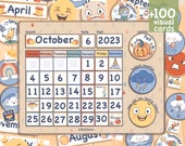 Printable Calendar for Kids Montessori Homeschool Preschool Calendar and Weather Chart Emotions Morning Board Kids Wall Calendar