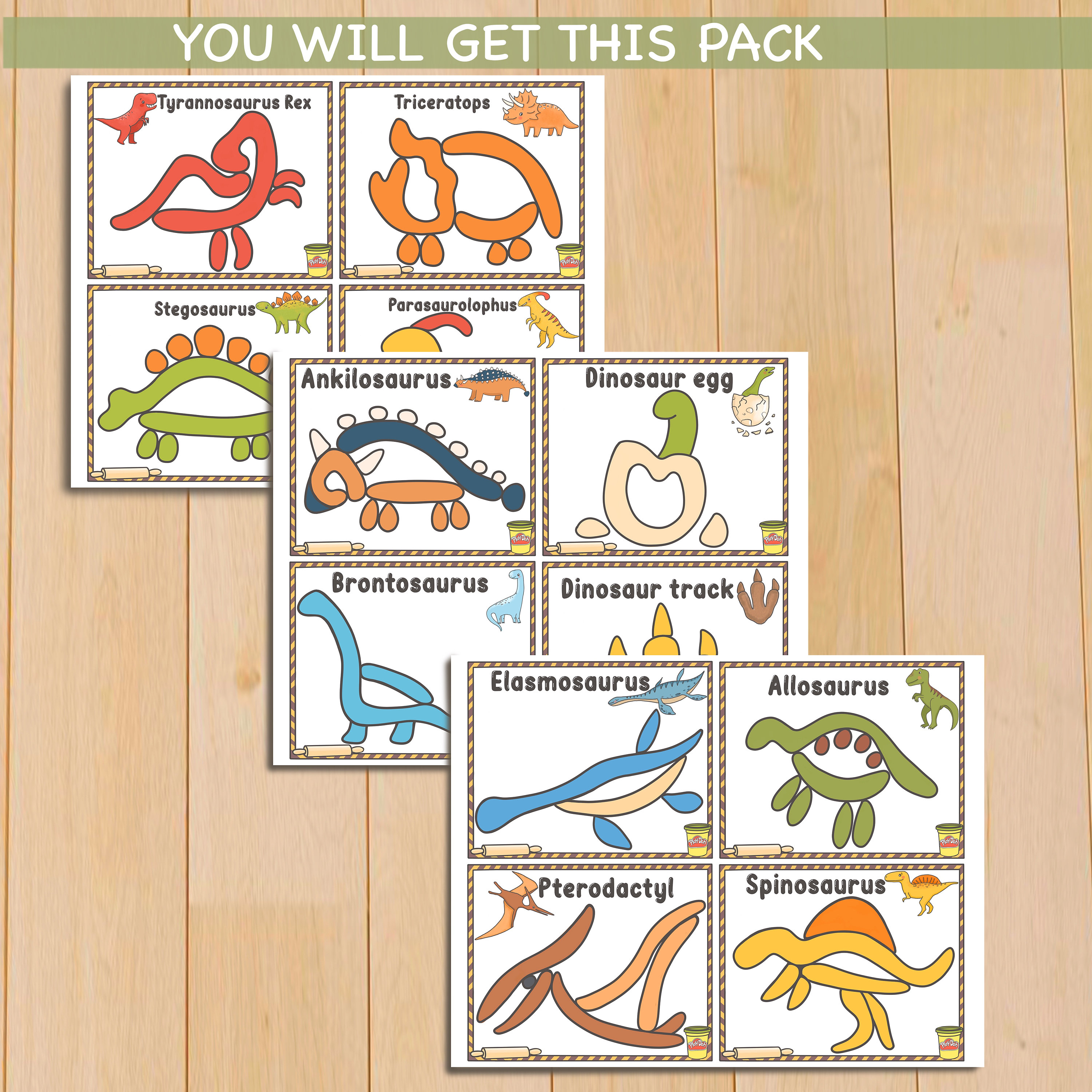 Dinosaur Play Doh Mats Visual Cards Printable Play Dough Party Etsy