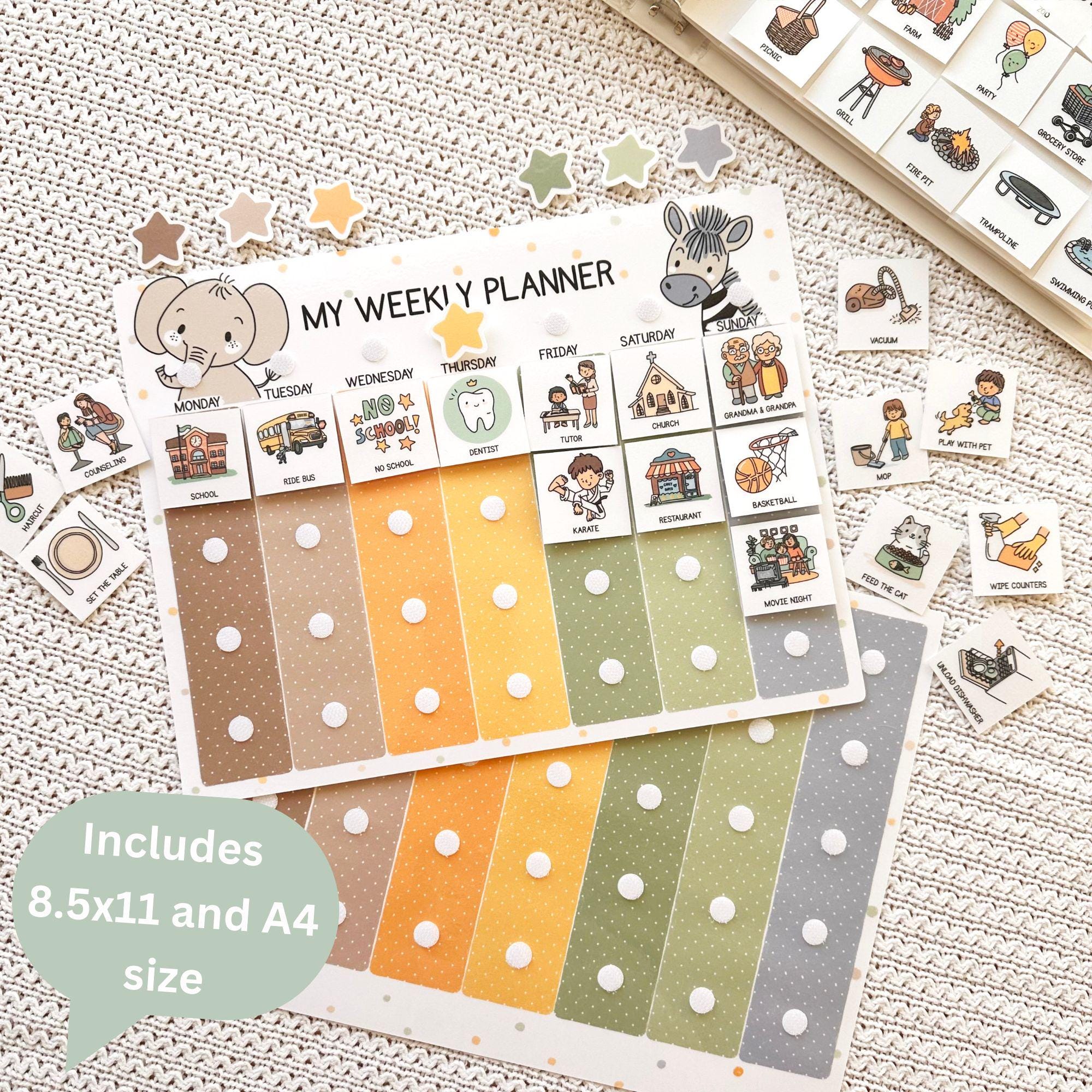 Weekly Kids Planner Editable Daily Routine Board, Autism Visual Chart ...