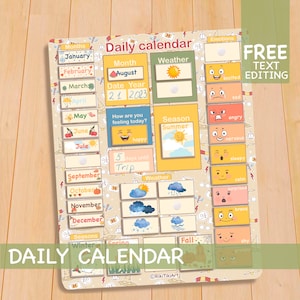 Preschool Calendar, Classroom Calendar, Printable Homeschool Decor, Kids Calendar, Emotions Printable Calendar