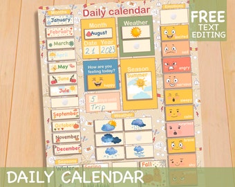 Preschool Calendar, Classroom Calendar, Printable Homeschool Decor, Kids Calendar, Emotions Printable Calendar