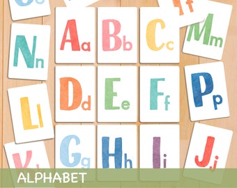 アルファベットフラッシュカード 初級音カード ABCフラッシュカードの学習 ホームスクール モンテッソーリ教材 印刷可能な水彩アルファベットフラッシュカード