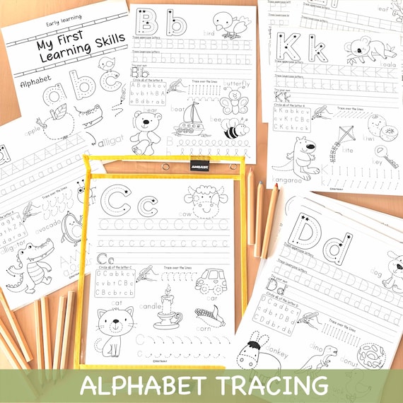 Alphabet Tracing Worksheets Kindergarten Pre-K Preschool ABC Tracing Book Printable Alphabet Activity Book Letter Handwriting Practice