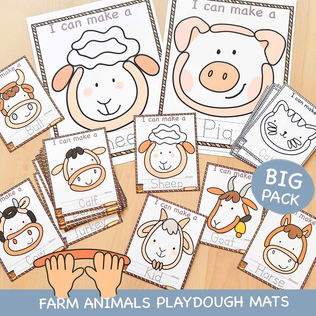 Farm Animals Playdough Mats Fine Motor Skills Activity Visual Cards ...
