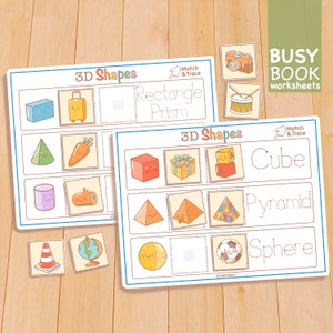 3D Shapes Learning Activity, Toddler Busy Book Printable Preschool Curriculum, Kindergarten Homeschool Busy Binder