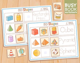 3D-vormen leeractiviteit, peuter druk boek afdrukbaar voorschools leerplan, kleuterschool thuisschool drukke binder