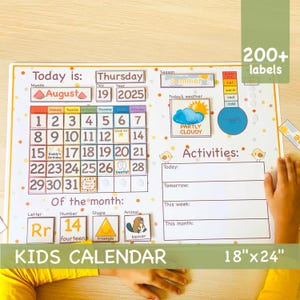Calendario perpetuo para niños de 18 x 24 pulgadas, calendario para el aula, decoración de pared para sala de juegos de educación en el hogar, arte de pared educativo para guardería, calendario de pared Montessori