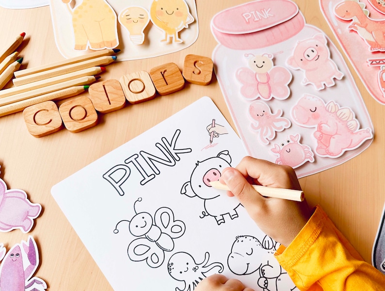 Farbsortierung Kleinkindaktivitäten, Farbabstimmung in Gläsern Spiel für Kindergarten Pre-K, Malseiten Aktivität, Montessori Printable Bild 8