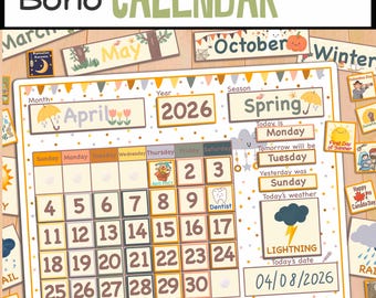 Printable Wall Calendar for Kids Classroom Perpetual Calendar Morning Board Homeschool Preschool Curriculum Weather Chart for Toddlers