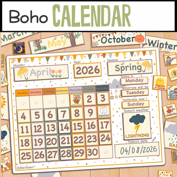 Printable Wall Calendar for Kids Classroom Perpetual Calendar Morning Board Homeschool Preschool Curriculum Weather Chart for Toddlers