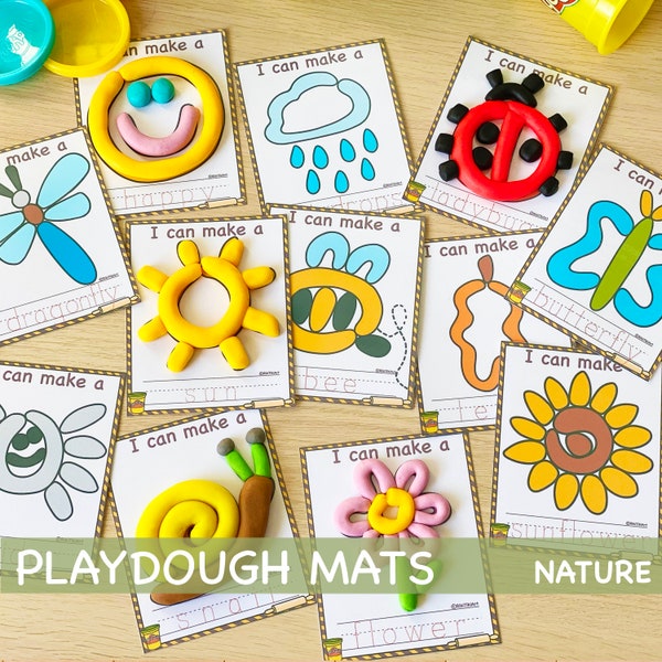 Natur-Play-Doh-Matten, visuelle Karten, Feinmotorik-Aktivität, druckbare Spielknete, Kleinkinder, Homeschool, Montessori-Materialien, Kindergarten