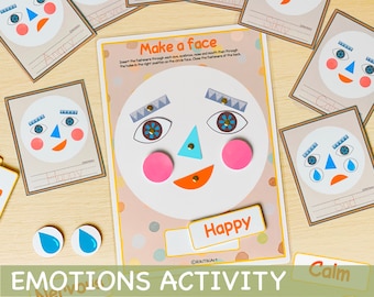 May include: A colorful felt board activity for kids to learn about emotions. The board features a happy face with different colored felt pieces for eyes, eyebrows, nose, and mouth. The board also includes cards with different emotions, such as happy, sad, angry, and excited. The cards have a space for children to write the name of the emotion.