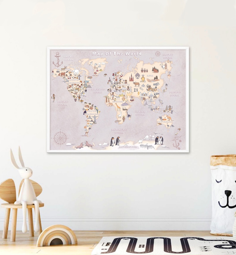 Kids world map, Homeschool educational poster, Printable Montessori materials image 4