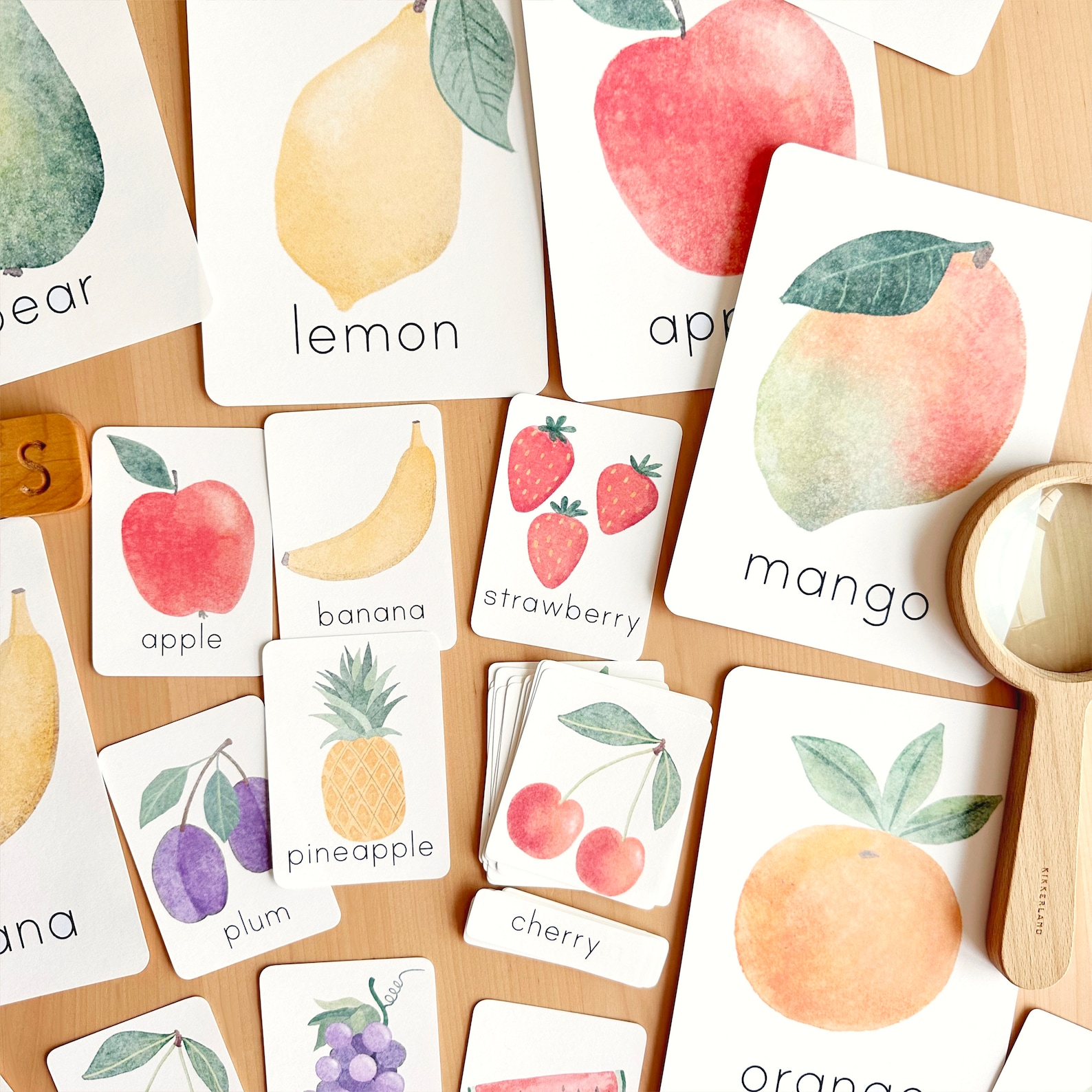 16 Watercolor Fruits Flashcards for Kids Printable Montessori Flash ...