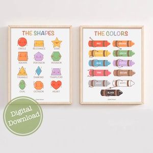 Set von zwei Drucken Kleinkind Klassenzimmer Poster, Montessori Lernposter, Homeschool Print Kindergarten, bunte Klassenzimmer Wandkunst