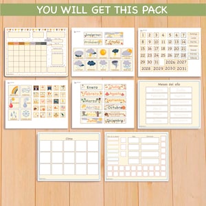 Spanish Calendar for Kids Printable Perpetual Calendar for Toddlers Montessori Busy Binder Homeschool Preschool Curriculum and Weather Chart image 2