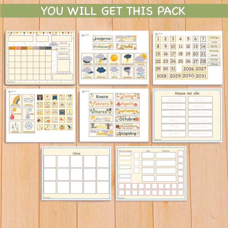 Spanish Calendar for Kids Printable Perpetual Calendar for Toddlers Montessori Busy Binder Homeschool Preschool Curriculum and Weather Chart image 2