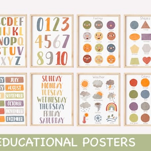 Lot de 8 affiches éducatives Montessori pour salle de jeux, affiches de classe pour tout-petits, décoration murale pour salle de jeux, art mural imprimable pour chambre d'enfant