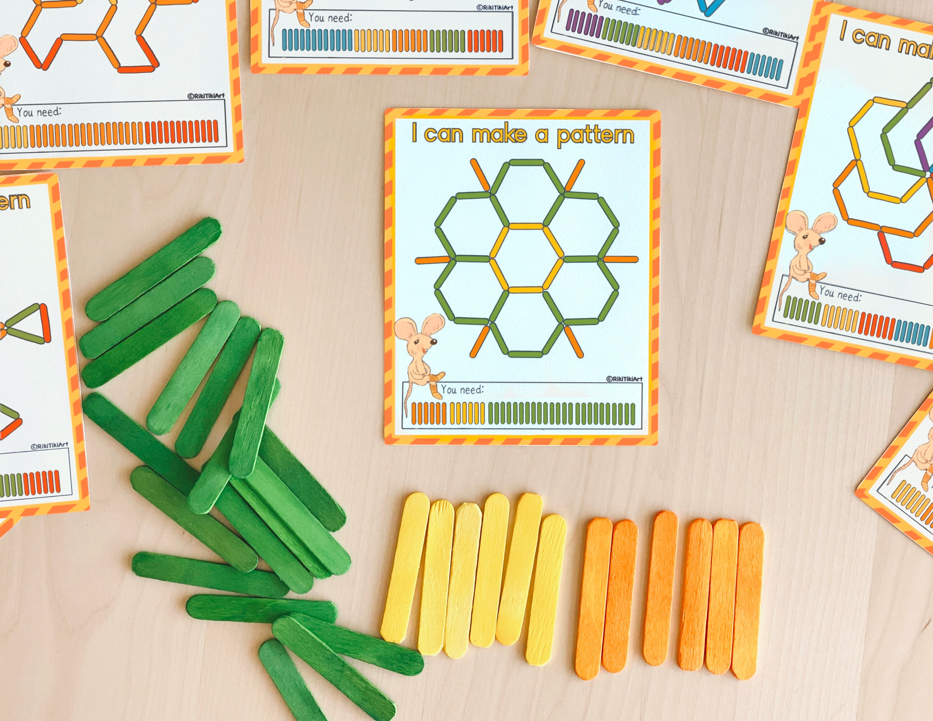Popsicle Stick Activity Pattern Cards Fine Motor Skills Montessori ...