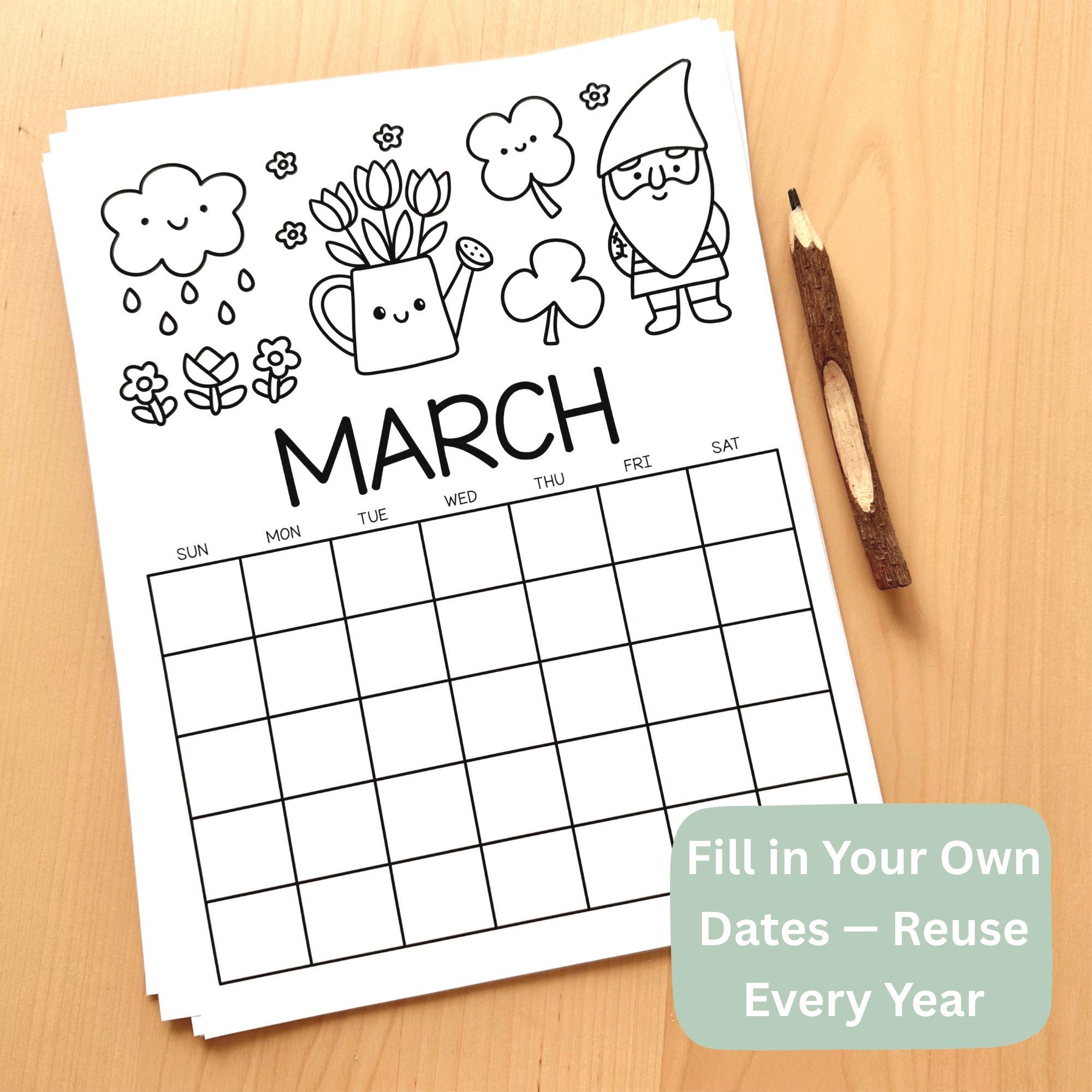 Kids Calendar 2026 Printable Coloring Monthly Calendar Editable ...