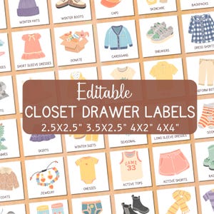 Etiketten für Kinderschubladen 140 bearbeitbare Schranketiketten Kleinkindorganisation Kleidungsetiketten Bin Visuelles Bild Kinderzimmer Aufbewahrung & Organisation
