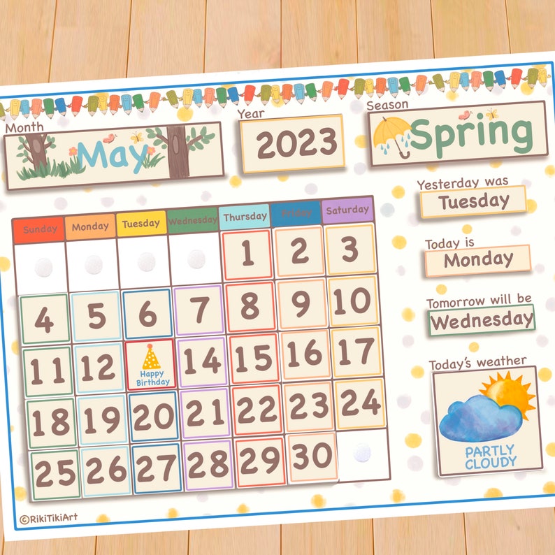 16x20 Perpetual Calendar Printable Classroom Calendar Homeschool Montessori Materials, Weather Chart Months of the Year Preschool Curriculum image 5