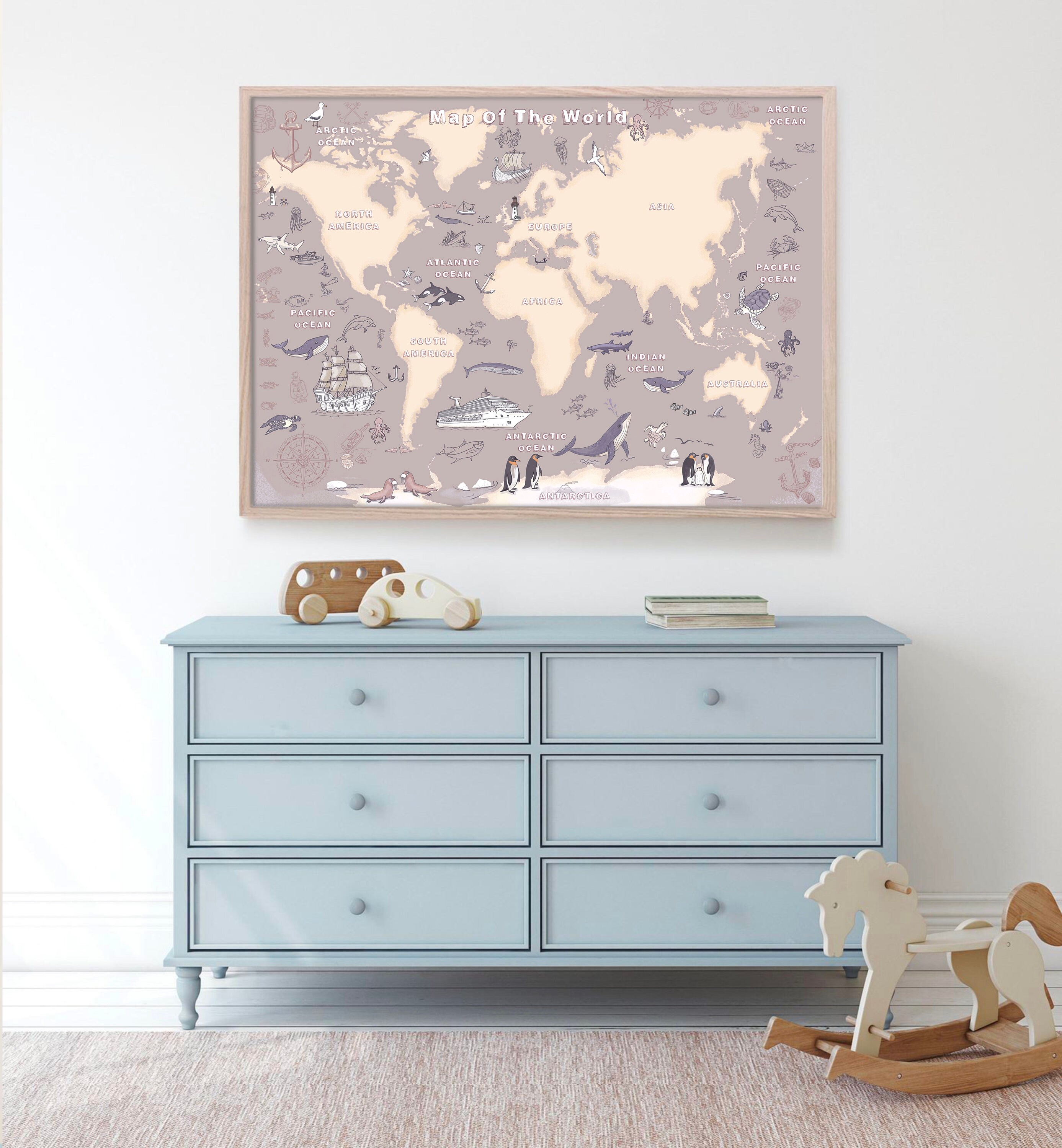 Animal World Map Playroom Kids World Map Poster Printable Educational ...
