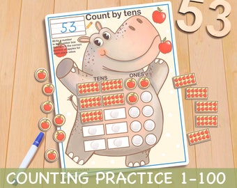 Printable Counting Practice, Preschool Worksheets, Preschool Curriculum, Kindergarten Homeschool Montessori Materials