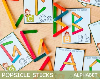 ABC Popsicle Sticks Alphabet Activity Game for Toddlers Montessori Printable Activities Preschool Printables for Kids Homeschool Resources