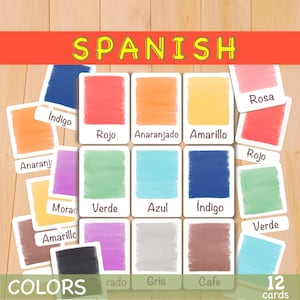 Cartões flash coloridos espanhóis para impressão, cartões montessori para crianças, cartões educativos para crianças, pré-escolar, jardim de infância, pré-k