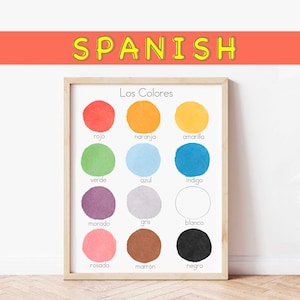Spanish Colors Poster Homeschool Educational Wall Art Playroom Downloadable Prints Montessori Watercolor Rainbow Kids Room Decor