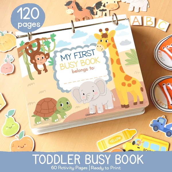 Toddler Busy Book - Preschool Learning Binder, Montessori Activity Book, Printable Quiet Book for Kids
