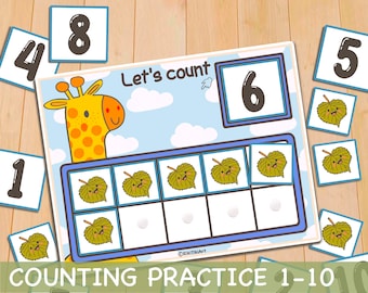 Numbers 1-10 Count and Match Math Activity for Toddler Montessori Printable Homeschool Resources Kindergarten Pre-K Counting Practice