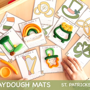 Tappetini per pasta da gioco per il giorno di San Patrizio Attività prescolari per bambini Attività Montessori per bambini Tappetini per pasta da gioco stampabili Carte per abilità motorie fini