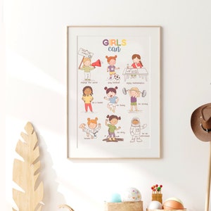 Girls Can Poster Calming Corner Playroom Inspirational Art Printable Classroom Decor Growth Mindset Montessori Poster Therapy Office Decor image 2