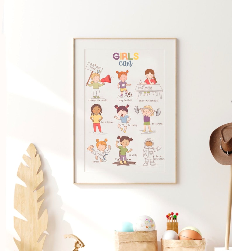 Girls Can Poster Calming Corner Playroom Inspirational Art Printable Classroom Decor Growth Mindset Montessori Poster Therapy Office Decor image 2