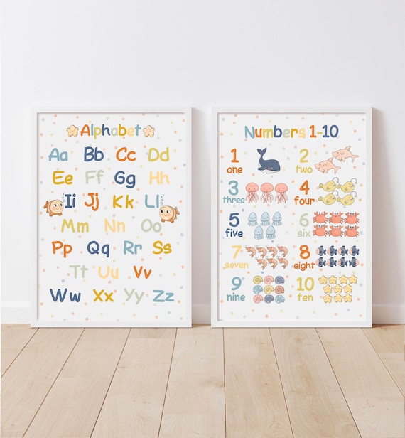 Set of Prints and Numbers Poster Ocean Themed Etsy Sweden