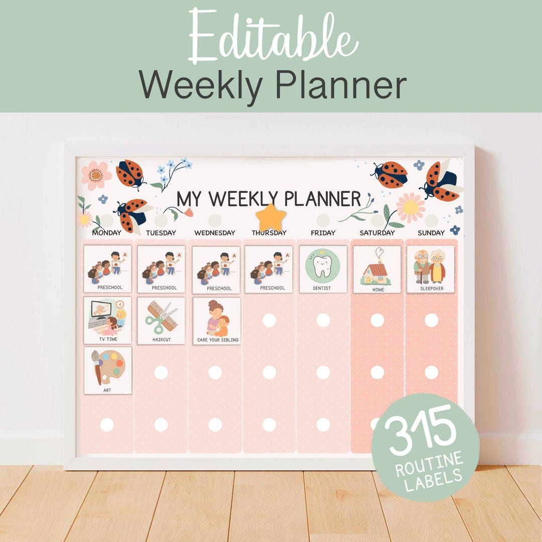 Kids Visual Weekly Calendar, Personalized Daily Chore Chart for Toddler ...